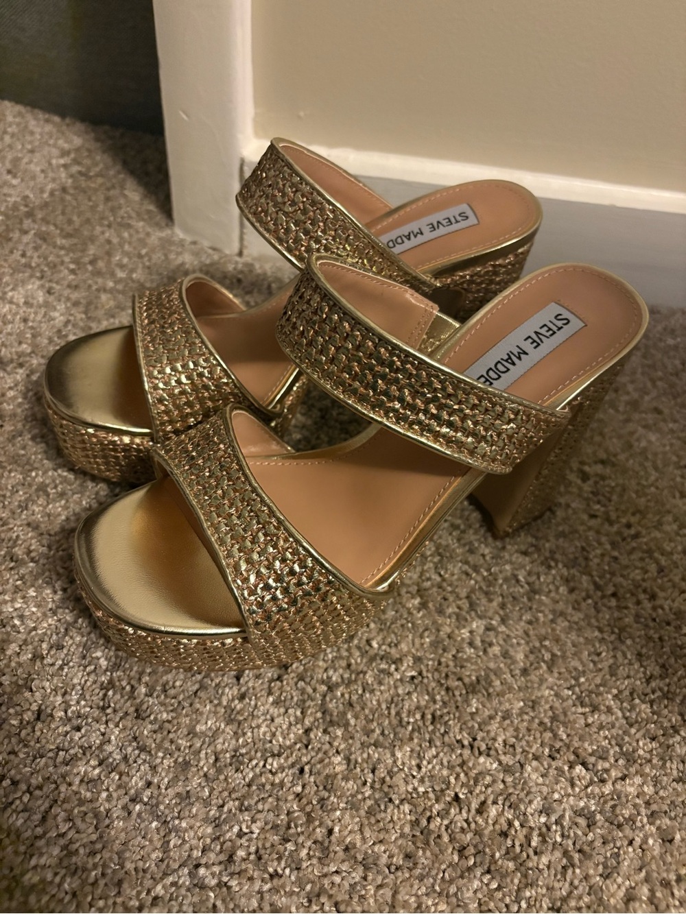 Steve Madden Gold Woven Platform Sandals